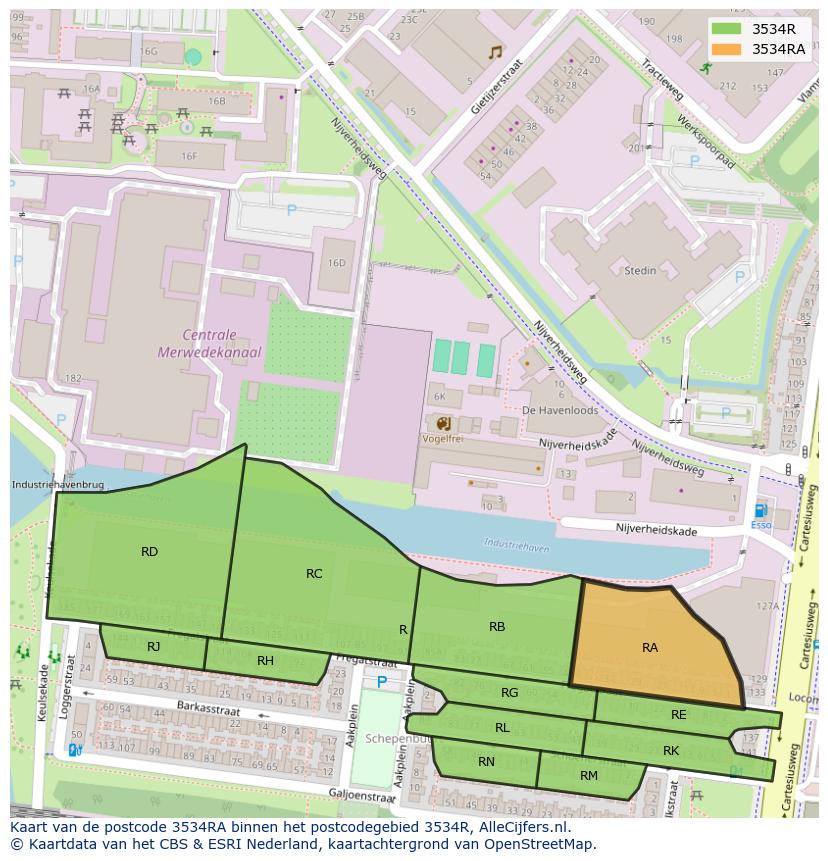 Afbeelding van het postcodegebied 3534 RA op de kaart.