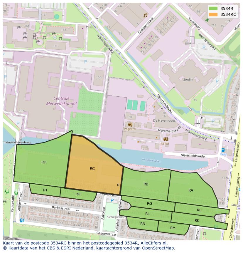 Afbeelding van het postcodegebied 3534 RC op de kaart.