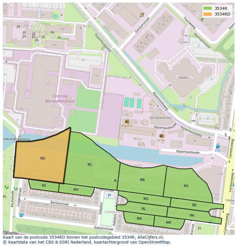 Afbeelding van het postcodegebied 3534 RD op de kaart.
