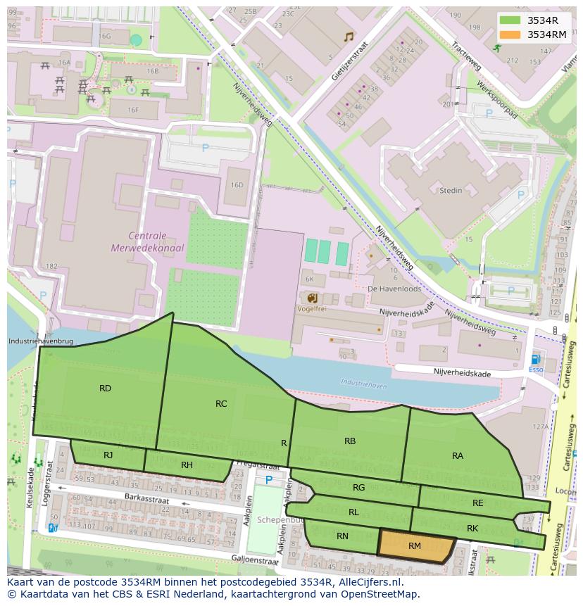 Afbeelding van het postcodegebied 3534 RM op de kaart.