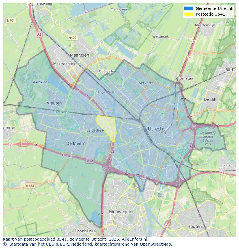 Afbeelding van het postcodegebied 3541 op de kaart.
