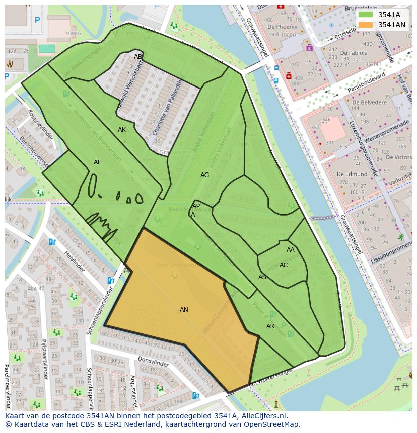 Afbeelding van het postcodegebied 3541 AN op de kaart.