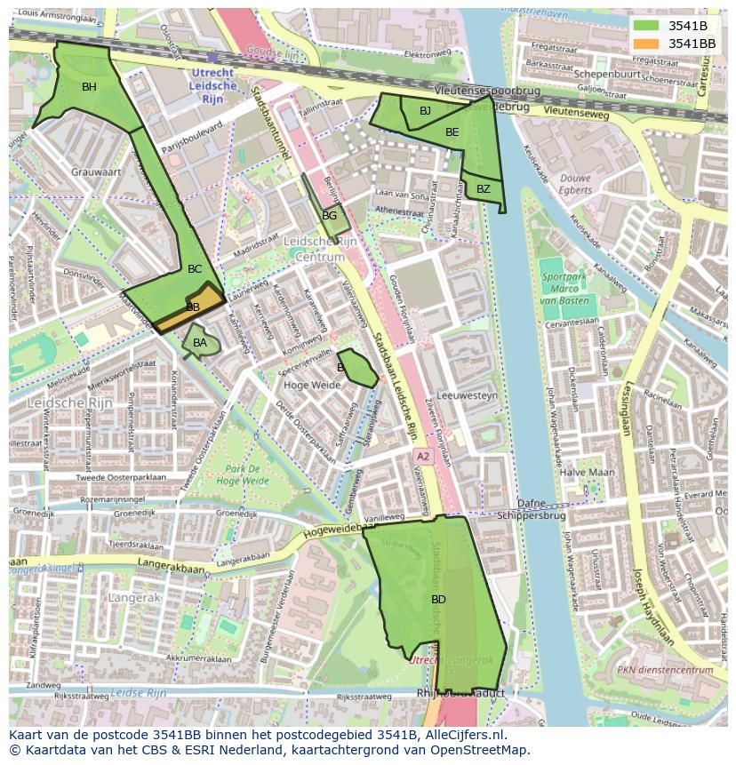 Afbeelding van het postcodegebied 3541 BB op de kaart.