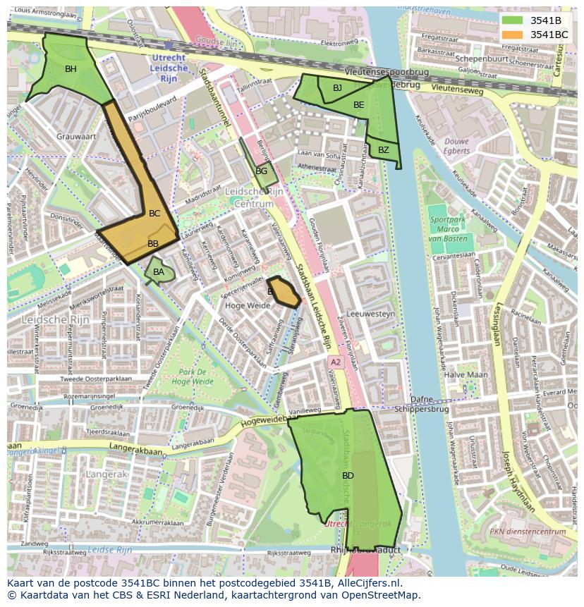 Afbeelding van het postcodegebied 3541 BC op de kaart.