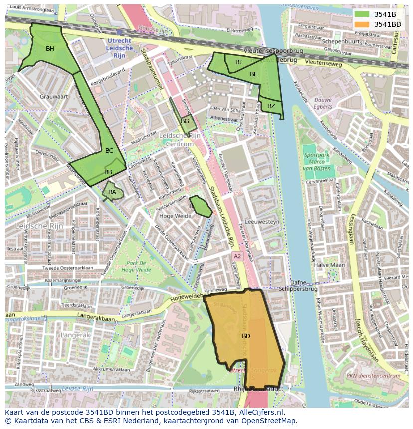 Afbeelding van het postcodegebied 3541 BD op de kaart.