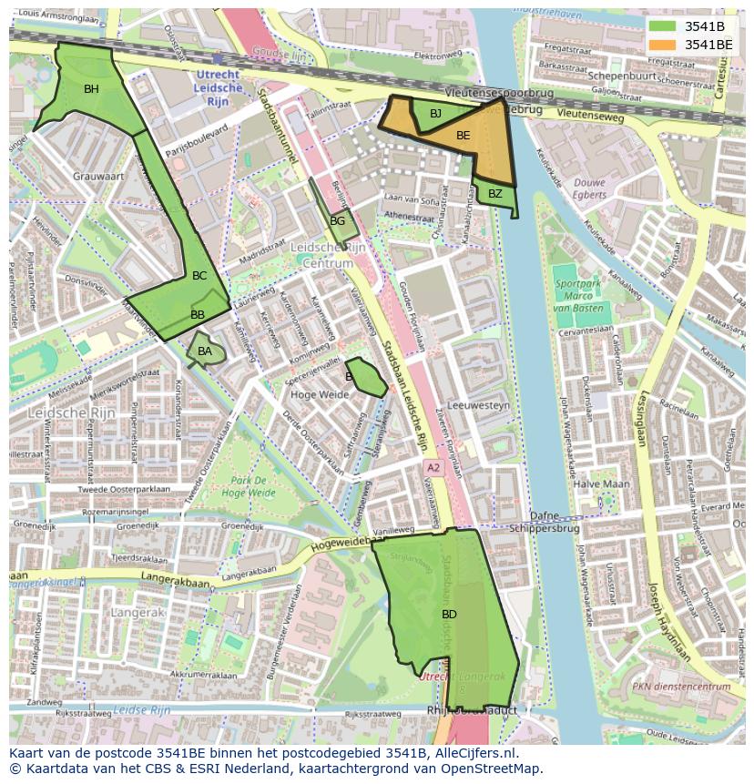 Afbeelding van het postcodegebied 3541 BE op de kaart.