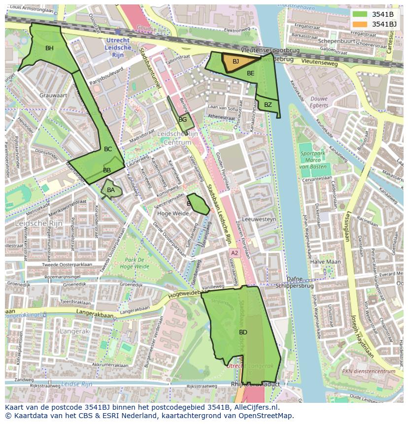 Afbeelding van het postcodegebied 3541 BJ op de kaart.