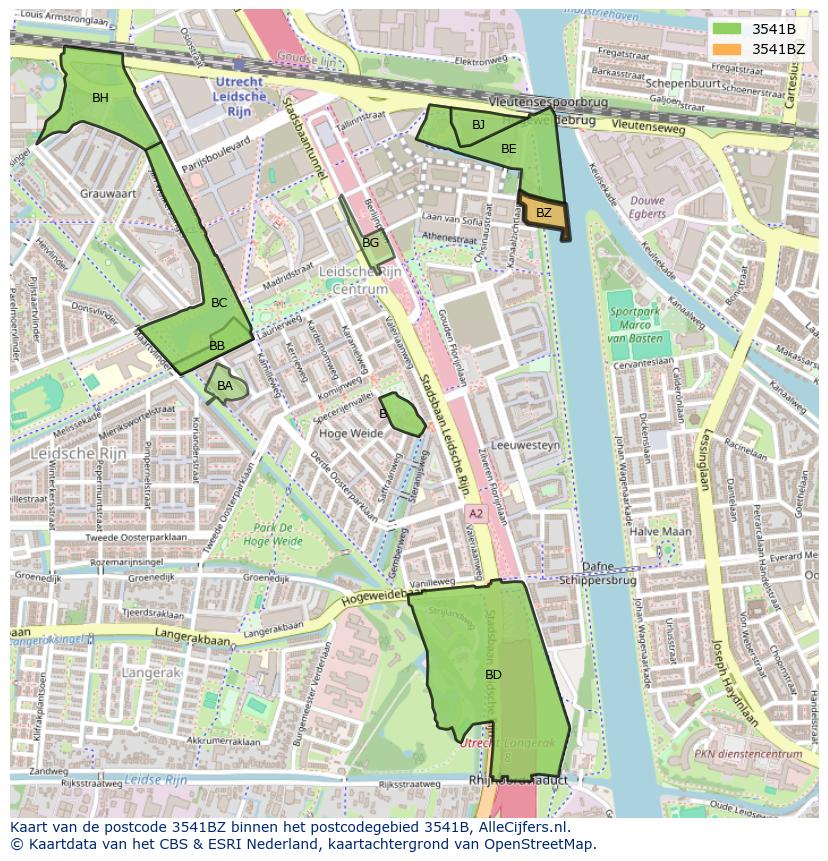 Afbeelding van het postcodegebied 3541 BZ op de kaart.