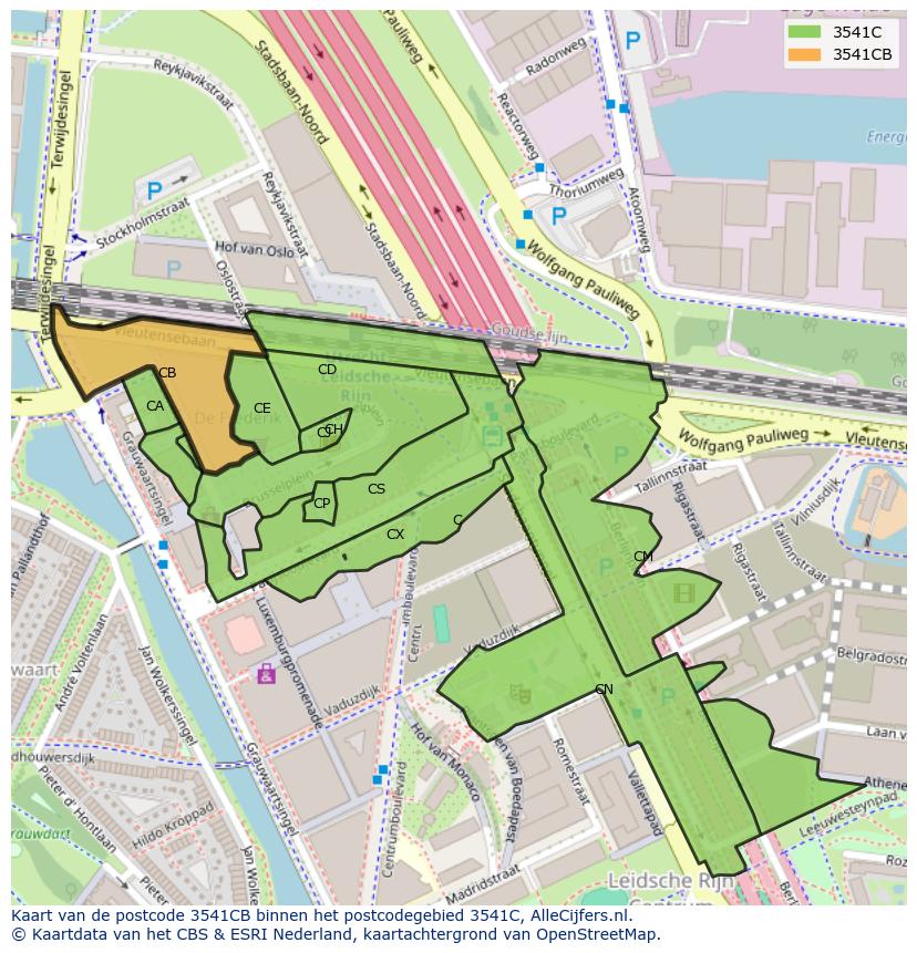Afbeelding van het postcodegebied 3541 CB op de kaart.