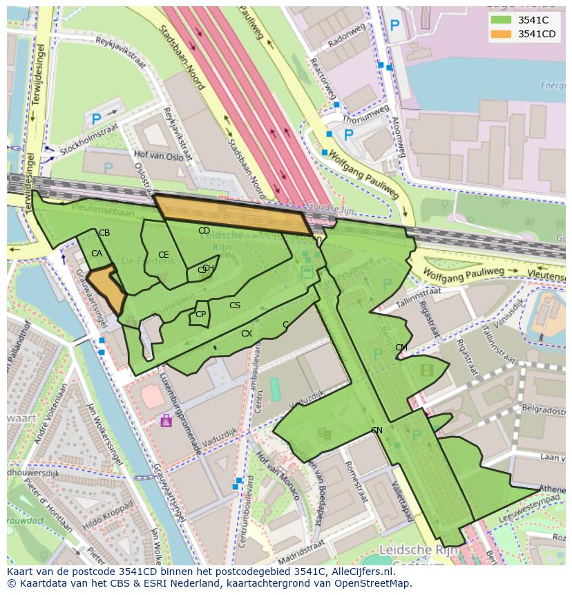 Afbeelding van het postcodegebied 3541 CD op de kaart.