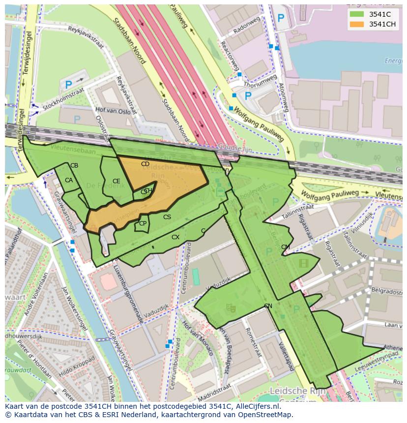 Afbeelding van het postcodegebied 3541 CH op de kaart.