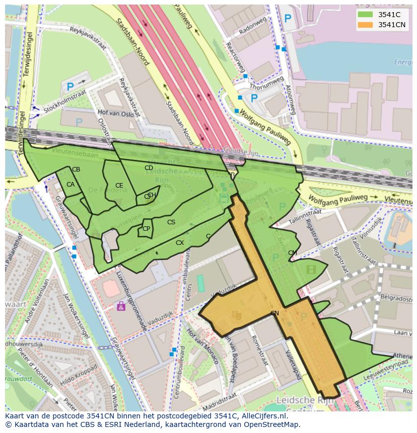 Afbeelding van het postcodegebied 3541 CN op de kaart.