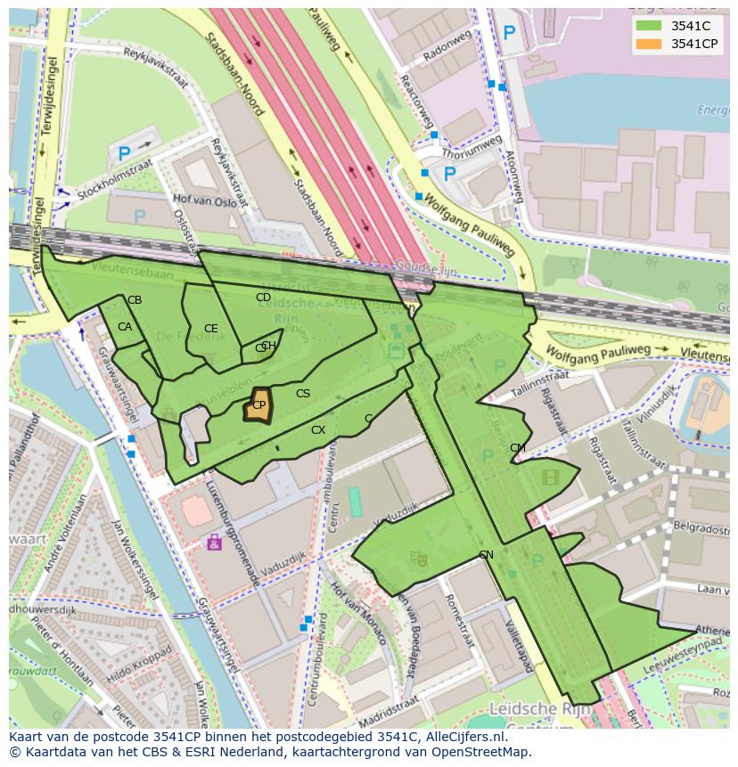 Afbeelding van het postcodegebied 3541 CP op de kaart.