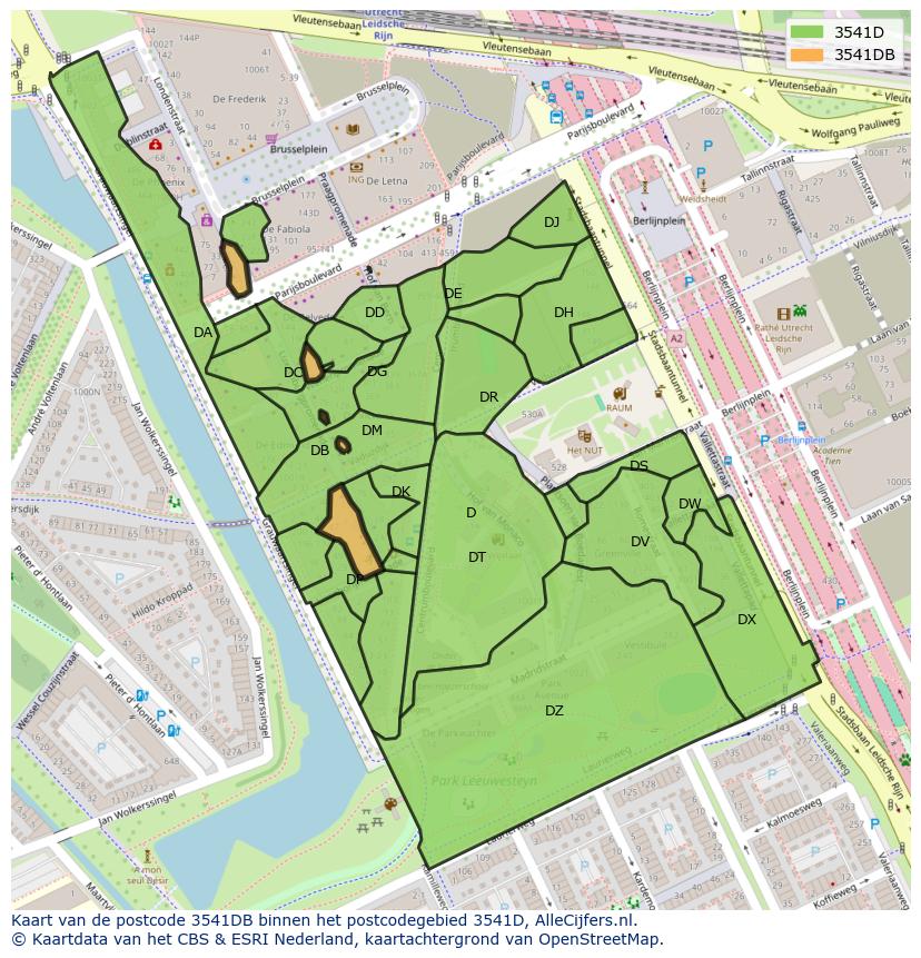 Afbeelding van het postcodegebied 3541 DB op de kaart.