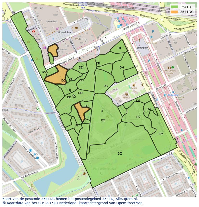 Afbeelding van het postcodegebied 3541 DC op de kaart.