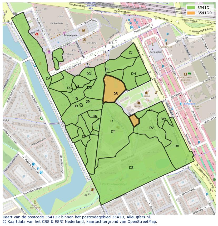 Afbeelding van het postcodegebied 3541 DR op de kaart.