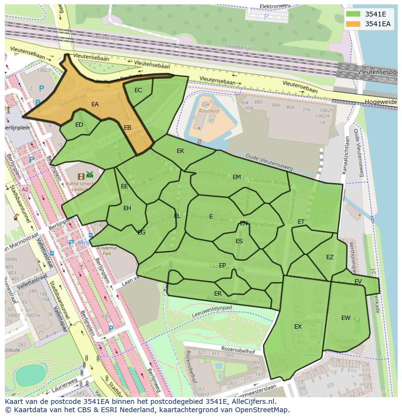 Afbeelding van het postcodegebied 3541 EA op de kaart.