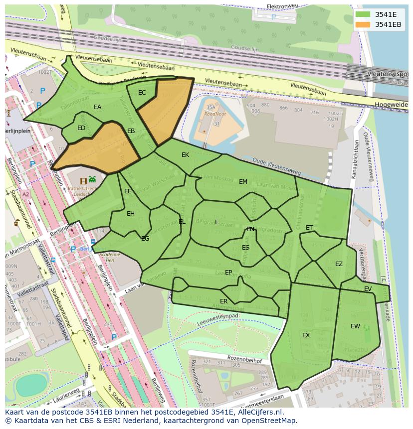 Afbeelding van het postcodegebied 3541 EB op de kaart.