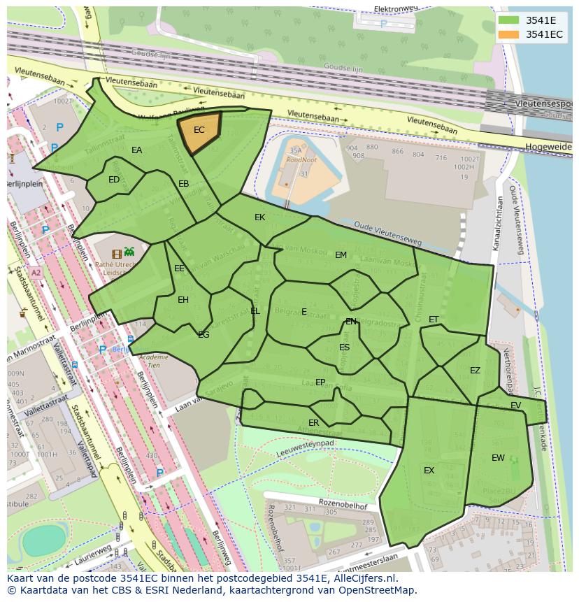 Afbeelding van het postcodegebied 3541 EC op de kaart.