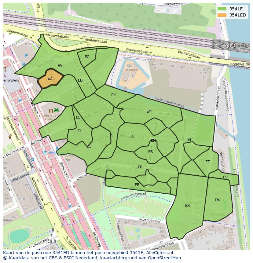 Afbeelding van het postcodegebied 3541 ED op de kaart.
