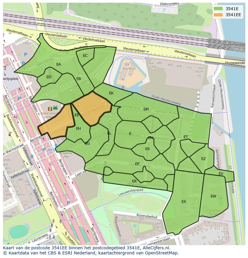 Afbeelding van het postcodegebied 3541 EE op de kaart.