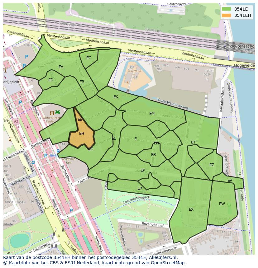 Afbeelding van het postcodegebied 3541 EH op de kaart.
