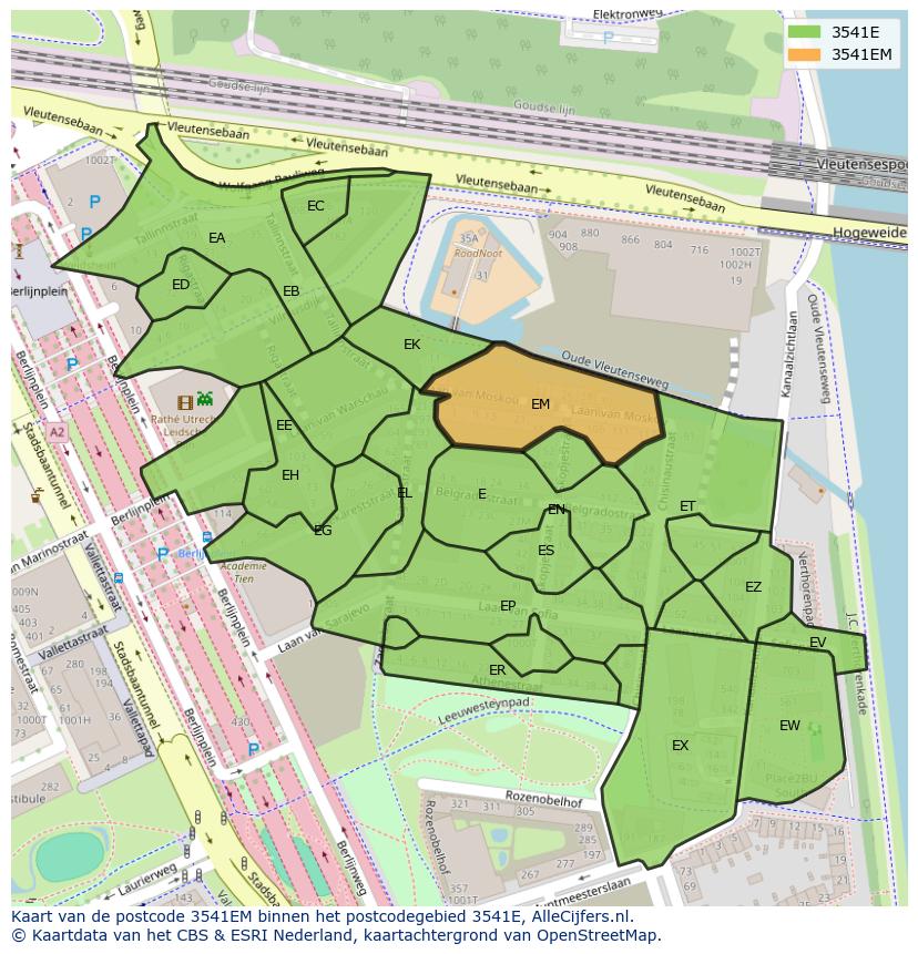 Afbeelding van het postcodegebied 3541 EM op de kaart.