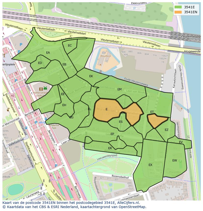 Afbeelding van het postcodegebied 3541 EN op de kaart.