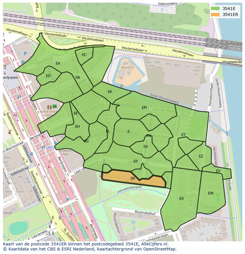 Afbeelding van het postcodegebied 3541 ER op de kaart.