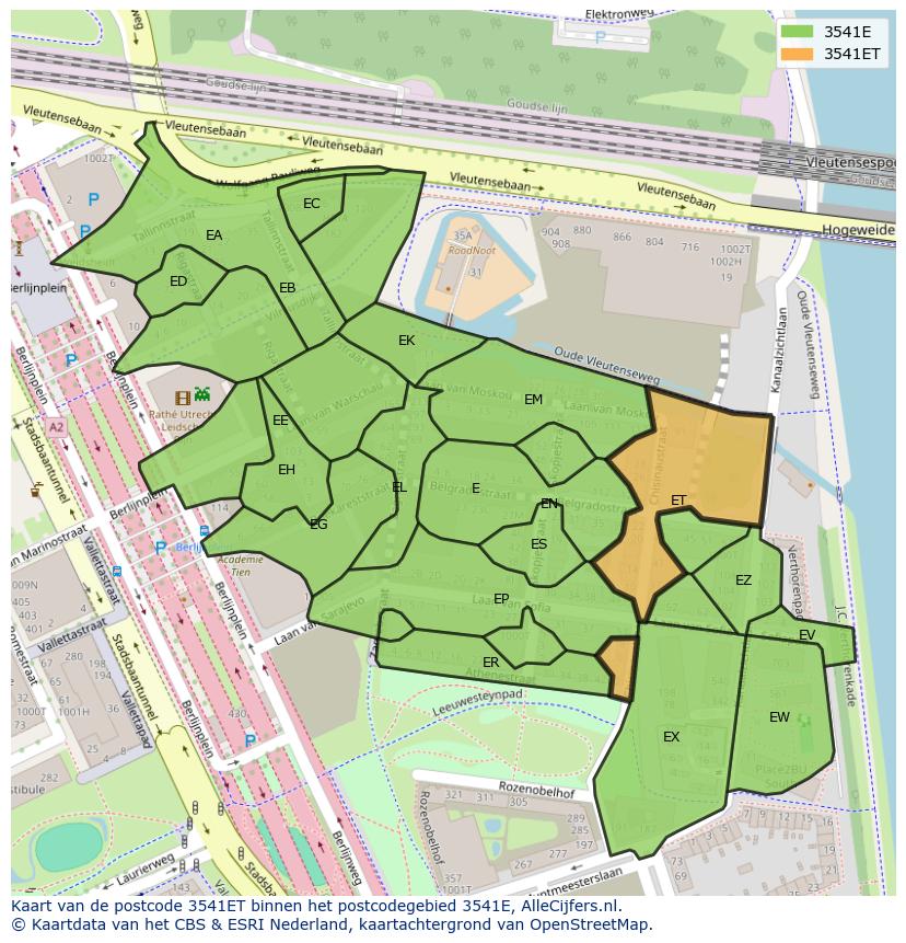 Afbeelding van het postcodegebied 3541 ET op de kaart.