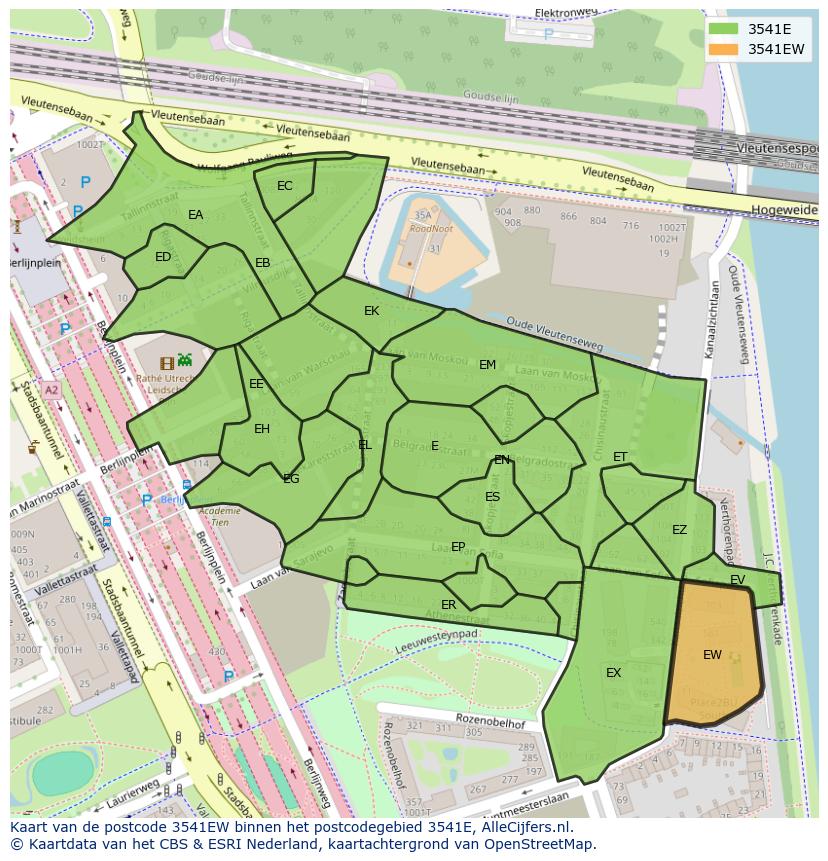 Afbeelding van het postcodegebied 3541 EW op de kaart.