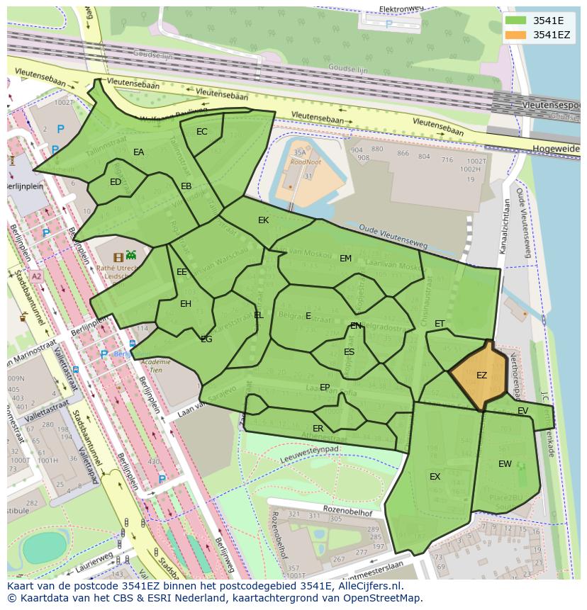 Afbeelding van het postcodegebied 3541 EZ op de kaart.