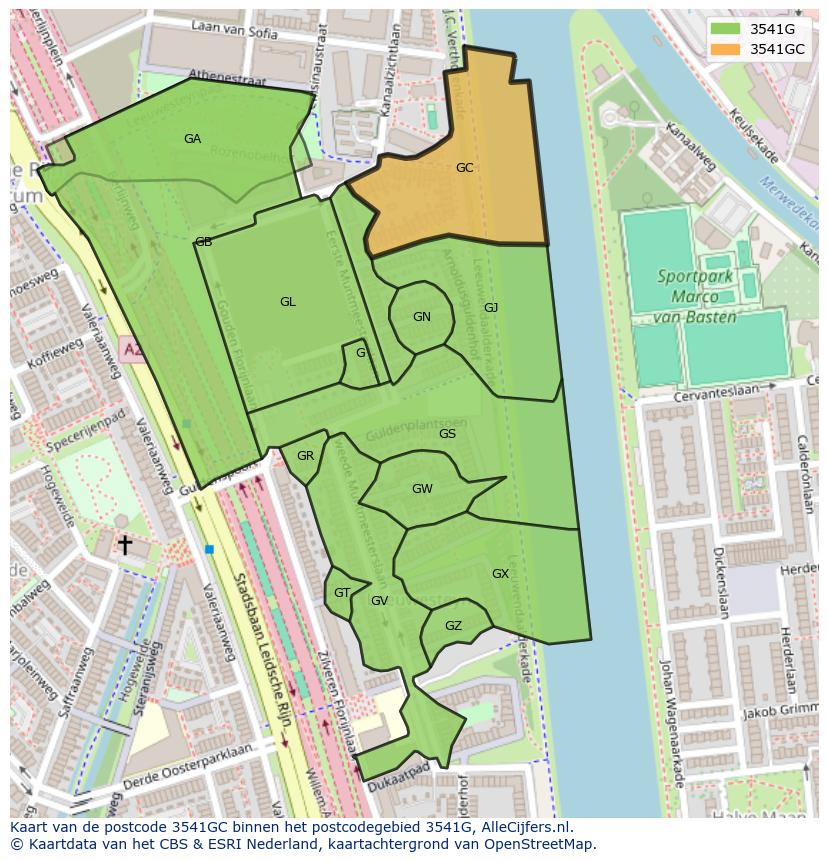 Afbeelding van het postcodegebied 3541 GC op de kaart.