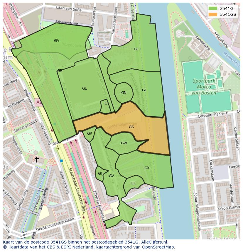 Afbeelding van het postcodegebied 3541 GS op de kaart.