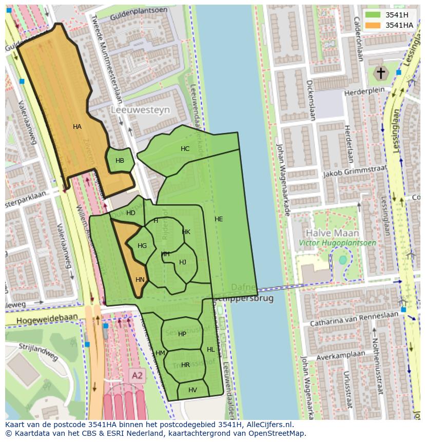 Afbeelding van het postcodegebied 3541 HA op de kaart.
