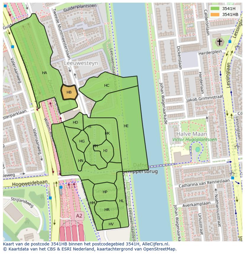 Afbeelding van het postcodegebied 3541 HB op de kaart.