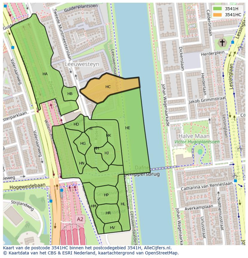 Afbeelding van het postcodegebied 3541 HC op de kaart.