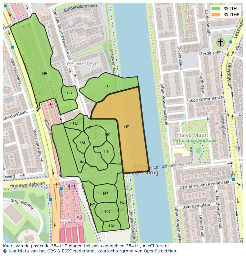 Afbeelding van het postcodegebied 3541 HE op de kaart.