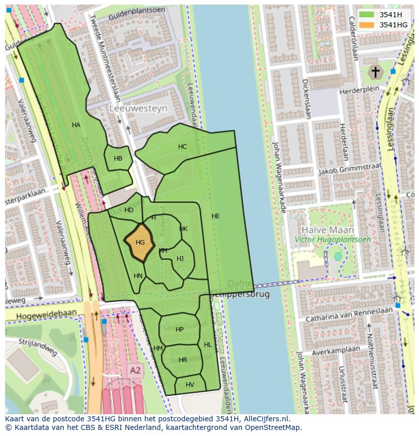 Afbeelding van het postcodegebied 3541 HG op de kaart.
