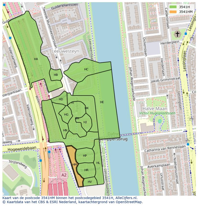 Afbeelding van het postcodegebied 3541 HM op de kaart.