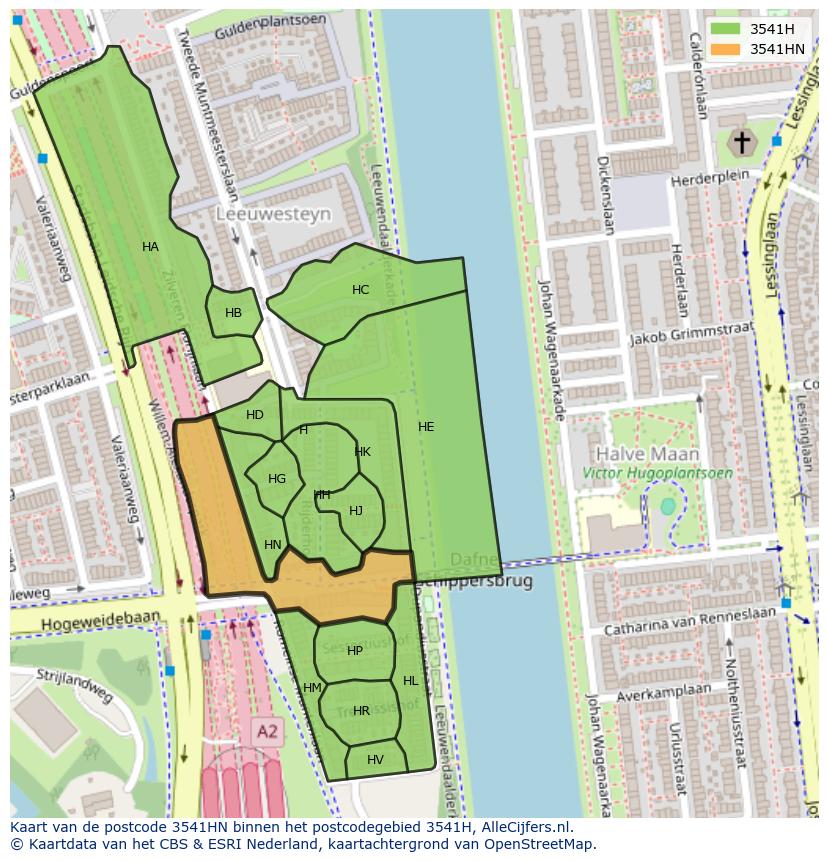 Afbeelding van het postcodegebied 3541 HN op de kaart.