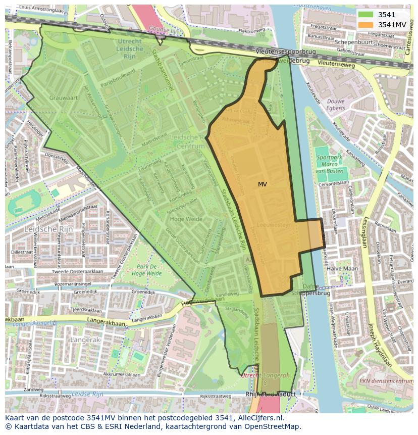 Afbeelding van het postcodegebied 3541 MV op de kaart.