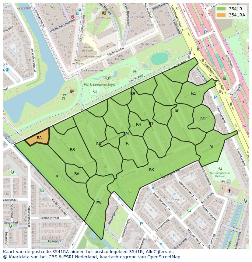 Afbeelding van het postcodegebied 3541 RA op de kaart.