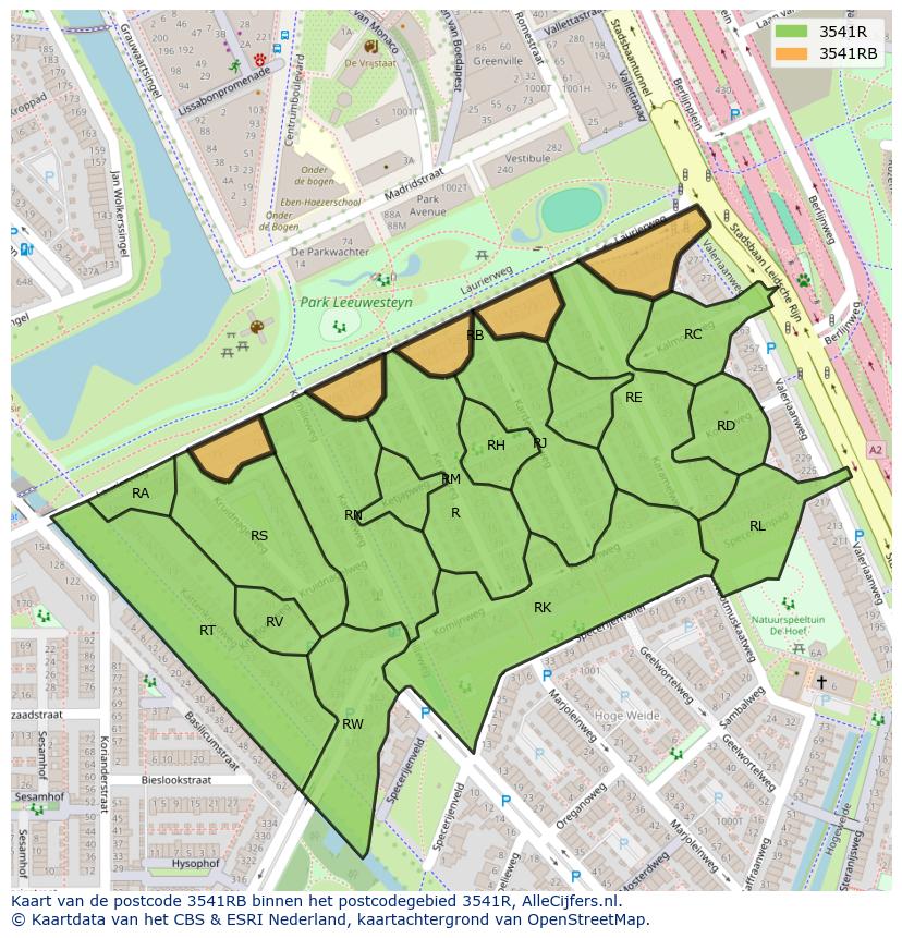 Afbeelding van het postcodegebied 3541 RB op de kaart.