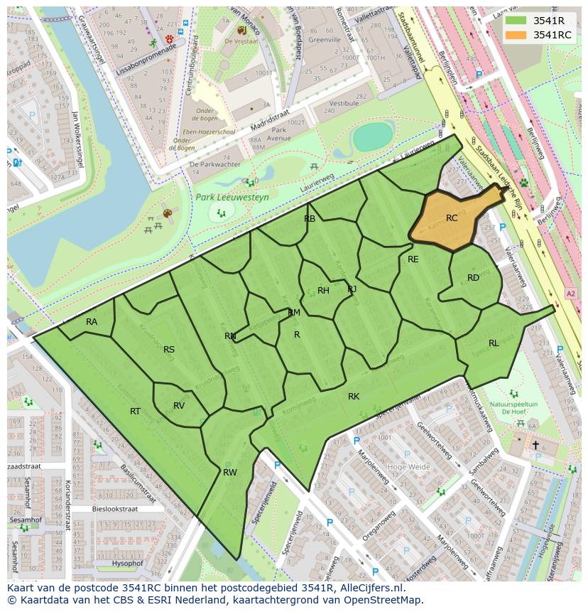 Afbeelding van het postcodegebied 3541 RC op de kaart.