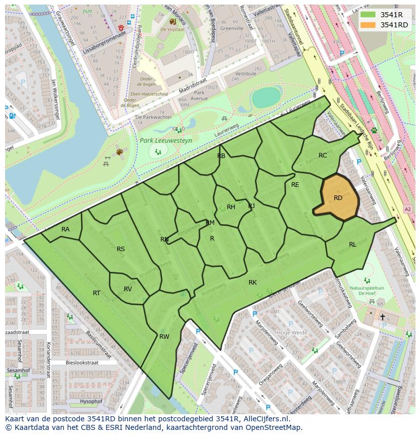 Afbeelding van het postcodegebied 3541 RD op de kaart.