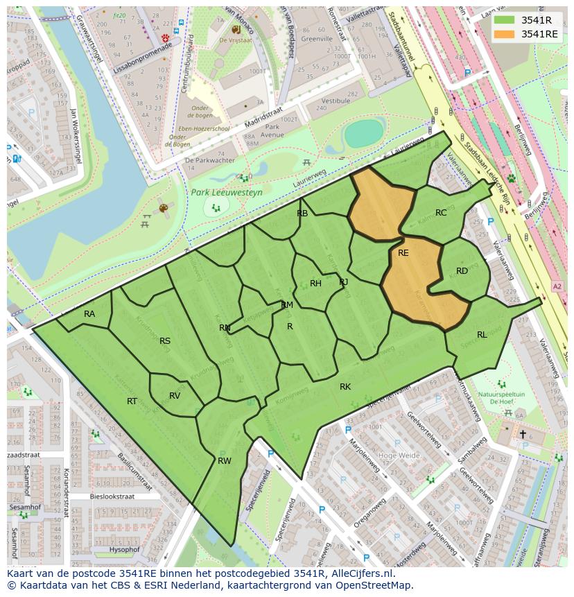 Afbeelding van het postcodegebied 3541 RE op de kaart.