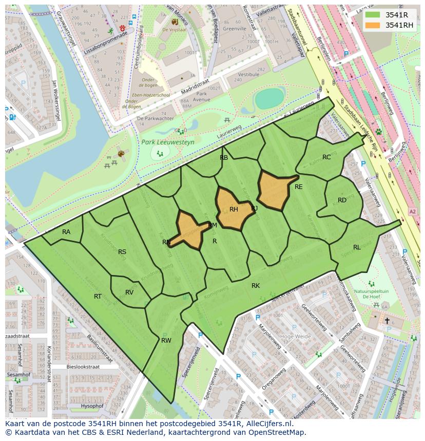 Afbeelding van het postcodegebied 3541 RH op de kaart.