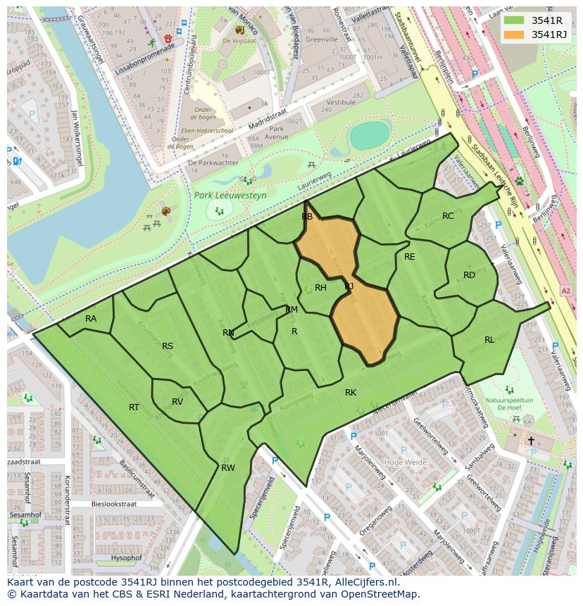 Afbeelding van het postcodegebied 3541 RJ op de kaart.