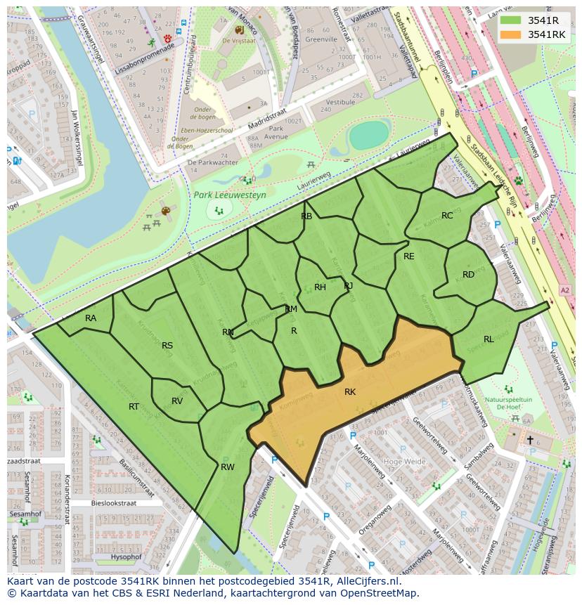 Afbeelding van het postcodegebied 3541 RK op de kaart.
